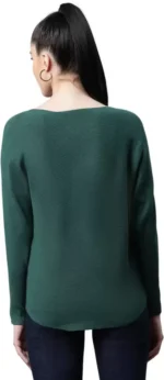 Women Embellished Green Woolen Regular Fit Party Pullover - Image 3