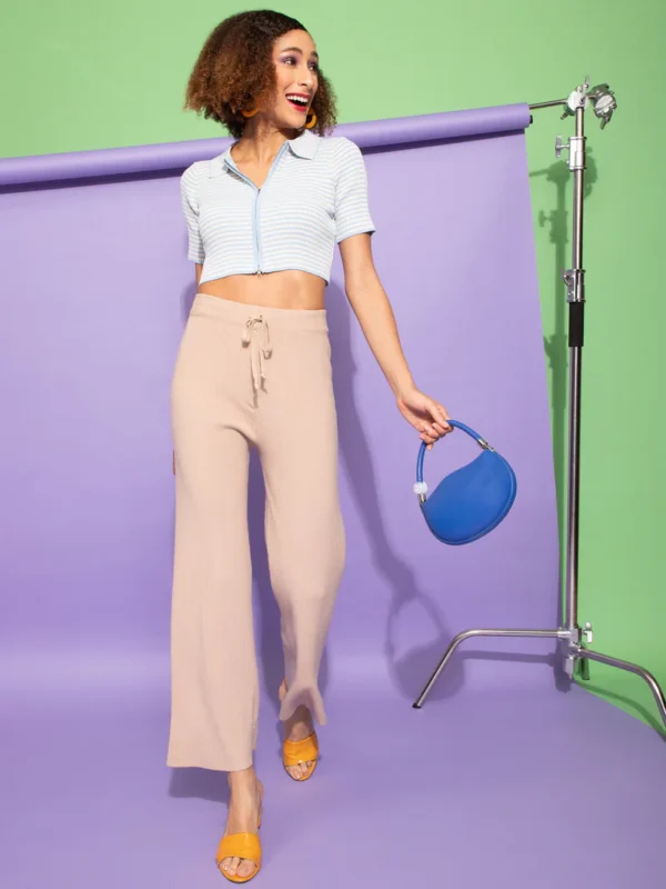 SM2850423_2 Women Beige High Rise Ankle Length Flared Leg Lower Palazzo - Image 1