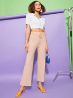 Women Beige High Rise Ankle Length Flared Leg Lower Palazzo - Image 2