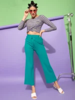 Women High Rise Green Flared Leg Lower Palazzo