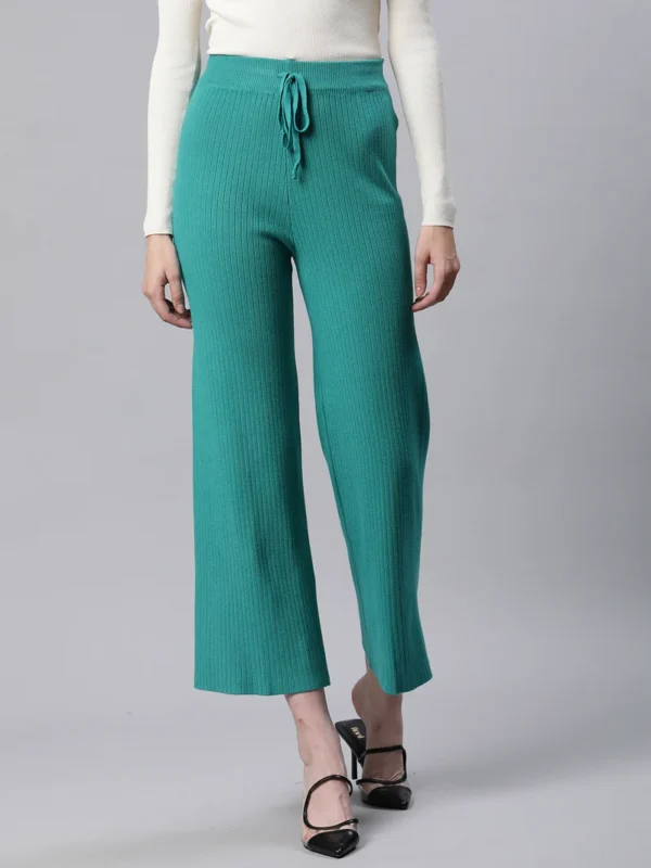 Women High Rise Green Flared Leg Lower Palazzo - Image 2