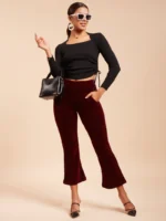 Women Round Neck Ribbed Black Slim Fit Knitted Pullover - Image 2