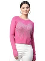 Women Round Neck Cropped Slim Fit Knitted Pullover