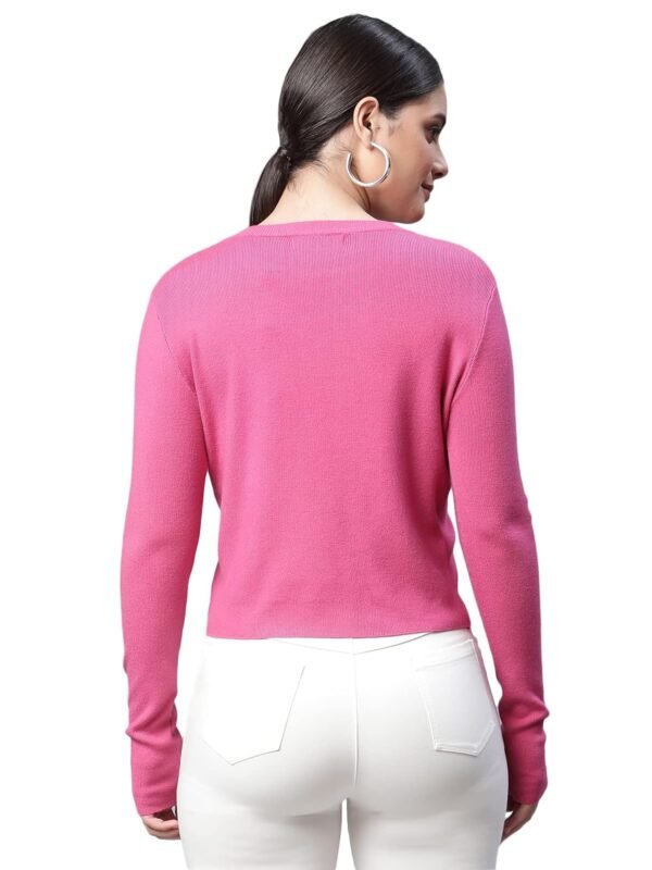 Women Round Neck Cropped Slim Fit Knitted Pullover - Image 2