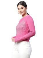 Women Round Neck Cropped Slim Fit Knitted Pullover - Image 3
