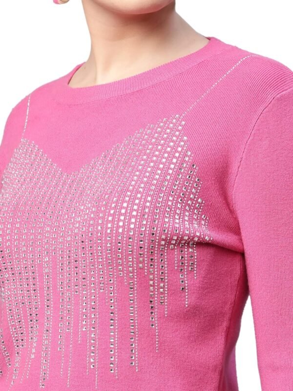 Women Round Neck Cropped Slim Fit Knitted Pullover - Image 5