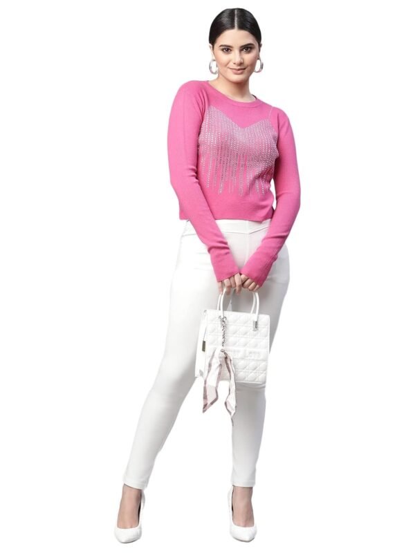 Women Round Neck Cropped Slim Fit Knitted Pullover - Image 6