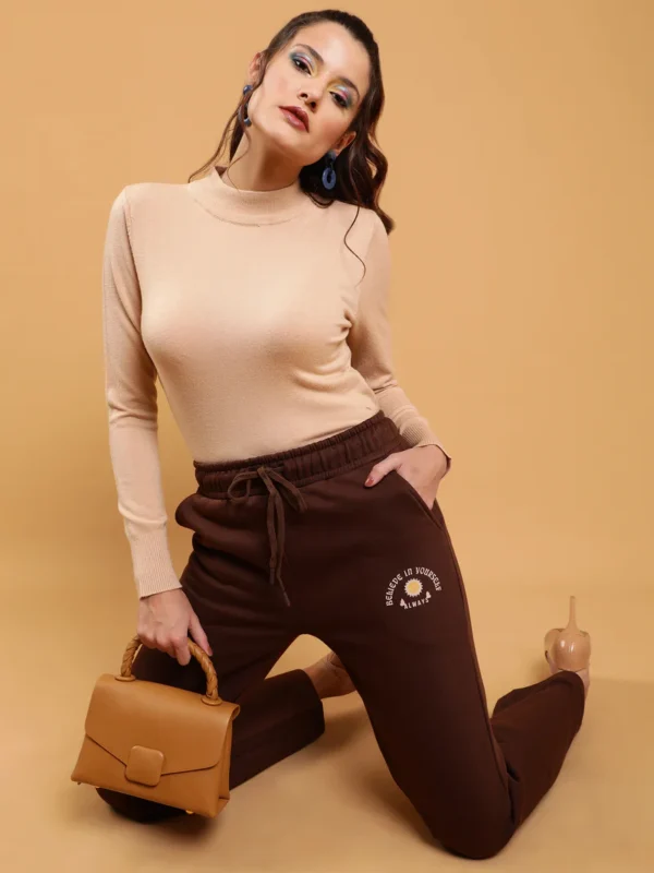 Women Brown Straight Leg Mid Rise Cotton Lower - Image 4