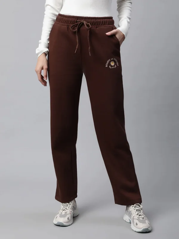 Women Brown Straight Leg Mid Rise Cotton Lower - Image 1