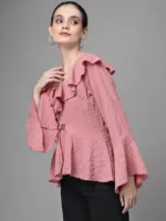 Women Bell Sleeves V Neck A-Line Blouse - Image 2