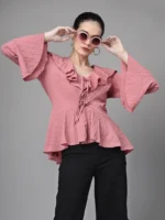Women Bell Sleeves V Neck A-Line Blouse