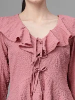 Women Bell Sleeves V Neck A-Line Blouse - Image 4