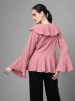 Women Bell Sleeves V Neck A-Line Blouse - Image 6