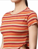 Women Brick Orange & Multi-Color Horizontal Striped Cropped Top - Image 4