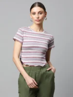 Women  Horizontal Striped Cropped Top