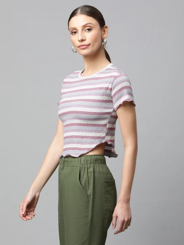 Women  Horizontal Striped Cropped Top - Image 2