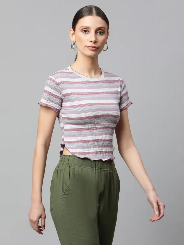 Women  Horizontal Striped Cropped Top - Image 3