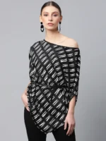 Women Off-Shoulder Black & White Printed Top