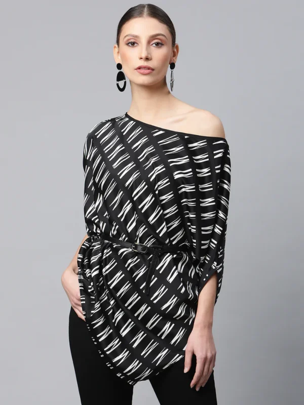 Women Off-Shoulder Black & White Printed Top - Image 1