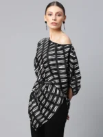 Women Off-Shoulder Black & White Printed Top - Image 2