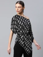 Women Off-Shoulder Black & White Printed Top - Image 3