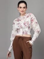 Blouse for Women White Round Neck Embroidered Top for Women