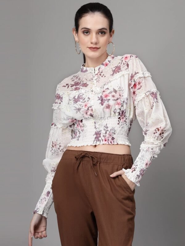 Blouse for Women White Round Neck Embroidered Top for Women - Image 1