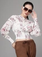 Blouse for Women White Round Neck Embroidered Top for Women - Image 4