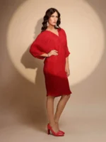 Women's Solid V-Neck Maroon Dress - Image 7