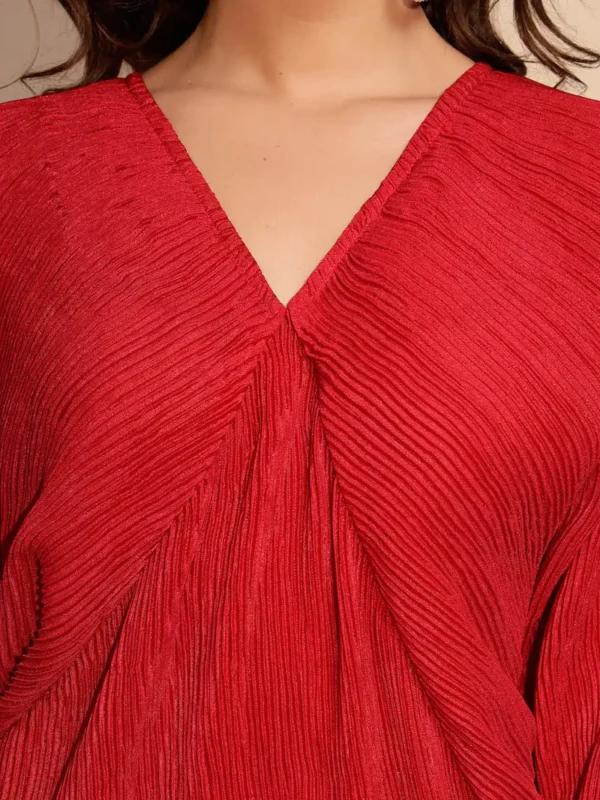 Women's Solid V-Neck Maroon Dress - Image 2