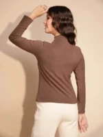 Women Brown Full Sleeve Turtle Neck Knit Top - Image 2