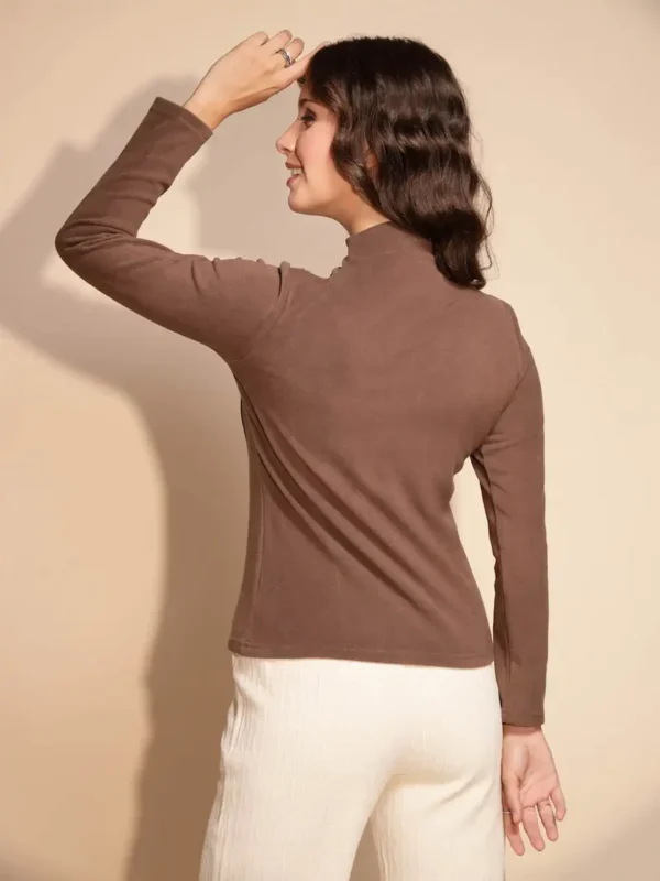 Women Brown Full Sleeve Turtle Neck Knit Top - Image 2