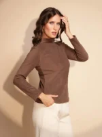 Women Brown Full Sleeve Turtle Neck Knit Top - Image 4