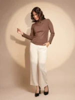 Women Brown Full Sleeve Turtle Neck Knit Top - Image 5