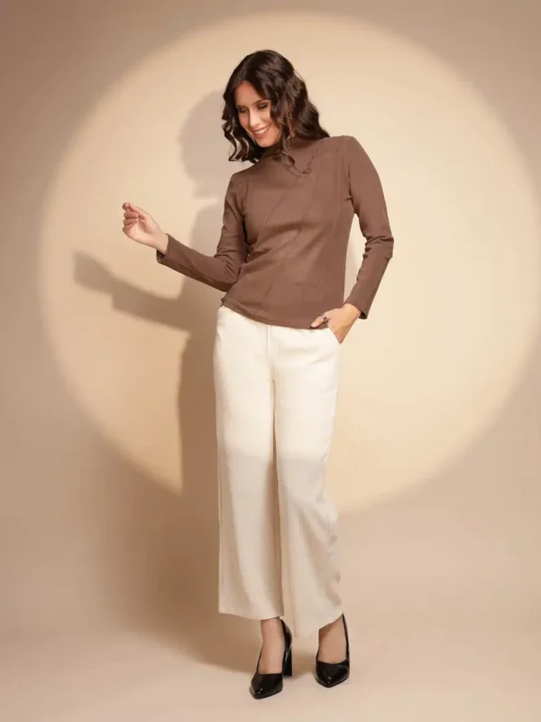 Women Brown Full Sleeve Turtle Neck Knit Top - Image 5