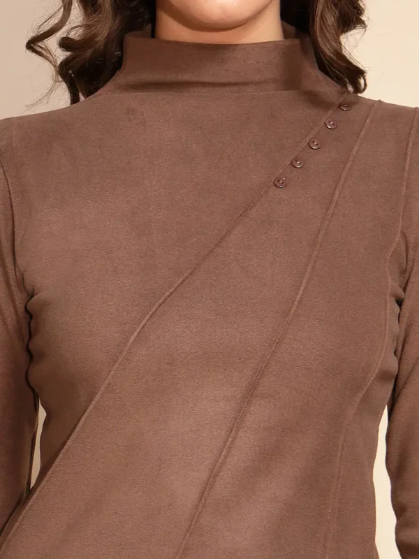 Women Brown Full Sleeve Turtle Neck Knit Top - Image 7