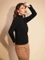 Women Black Full Sleeve Turtle Neck Knit Skivvy - Image 5