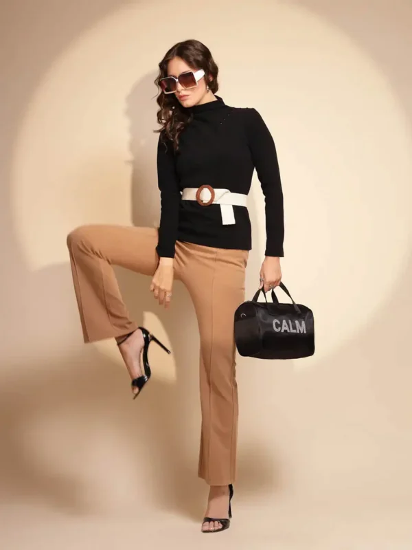 Women Black Full Sleeve Turtle Neck Knit Skivvy - Image 7