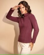 Women Turtle Neck Slim Fit Full Sleeves Top - Image 3