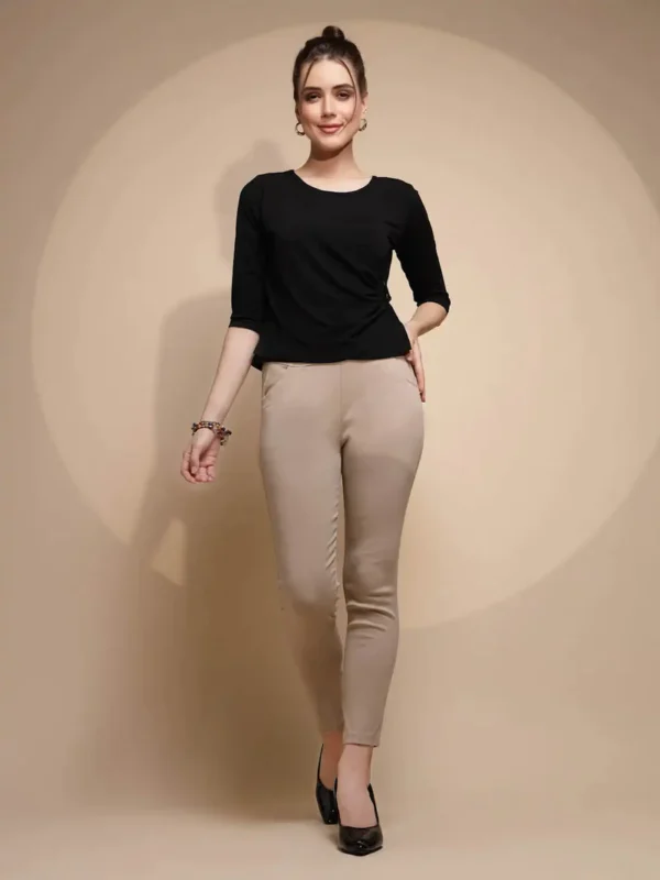 Black Three Quarter Sleeve Round Neck Knit Top - Image 2