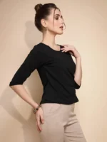 Black Three Quarter Sleeve Round Neck Knit Top - Image 5