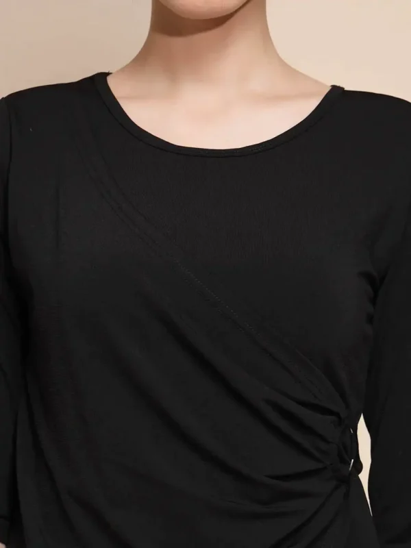 Black Three Quarter Sleeve Round Neck Knit Top - Image 6