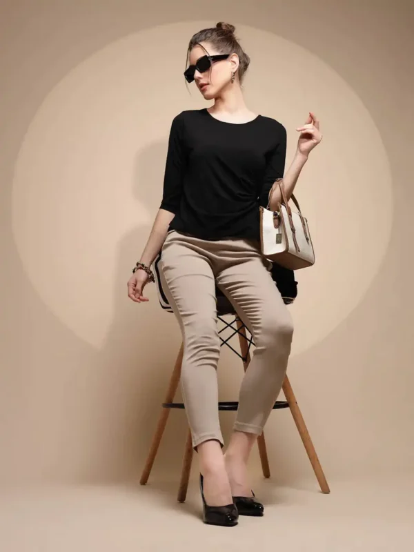 Black Three Quarter Sleeve Round Neck Knit Top - Image 7