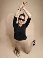 Black Three Quarter Sleeve Round Neck Knit Top - Image 8