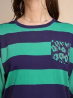 Green Striped Half Sleeve Round Neck Top - Image 6