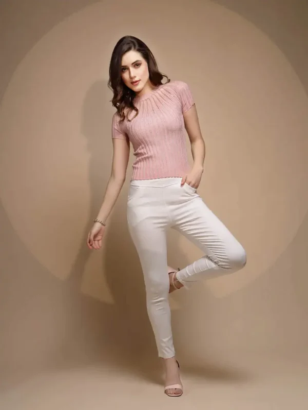 Pink Embellished Half Sleeve Round Neck Top_FREE SIZE - Image 6