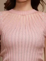 Pink Embellished Half Sleeve Round Neck Top_FREE SIZE - Image 5