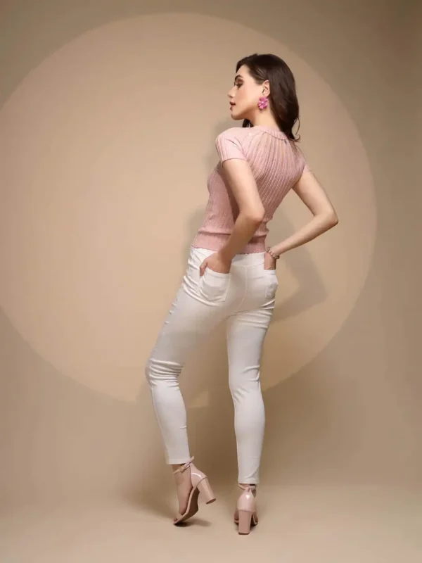 Pink Embellished Half Sleeve Round Neck Top_FREE SIZE - Image 4