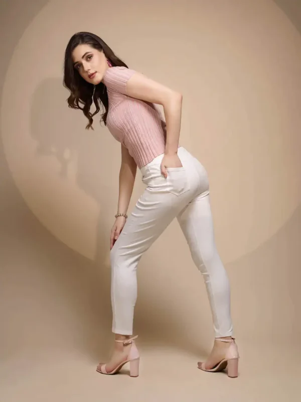 Pink Embellished Half Sleeve Round Neck Top_FREE SIZE - Image 3