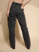 Women Iron Grey Solid Polycotton High Rise Loose Fit Jeans - Image 2